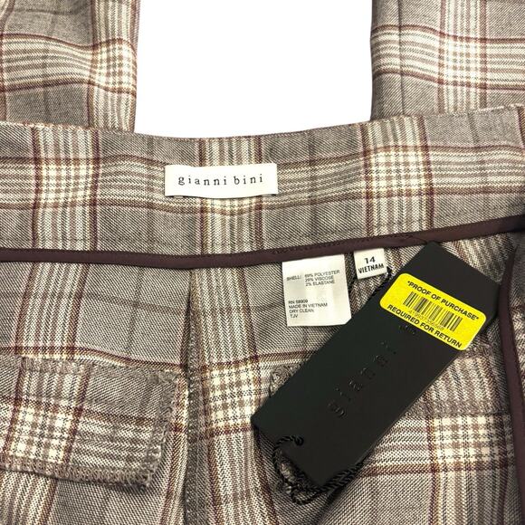 NWT Gianni Bini Alora Split Hem Dress Pants Size 14 Brown Plaid Y2K Work Slacks - Picture 6 of 6